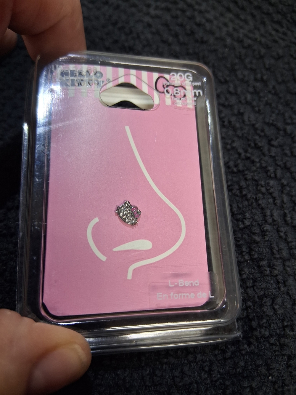 Pink Crystal Hello Kitty Nose Stud - L-Bend Body Jewelry